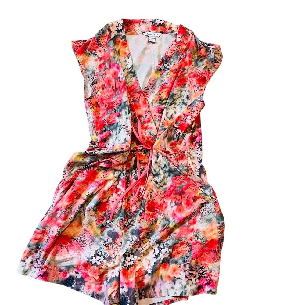 Athleta Marlow Romper Womens Size SP Multicolor Floral V-Neck Tie Waist - Picture 2 of 6